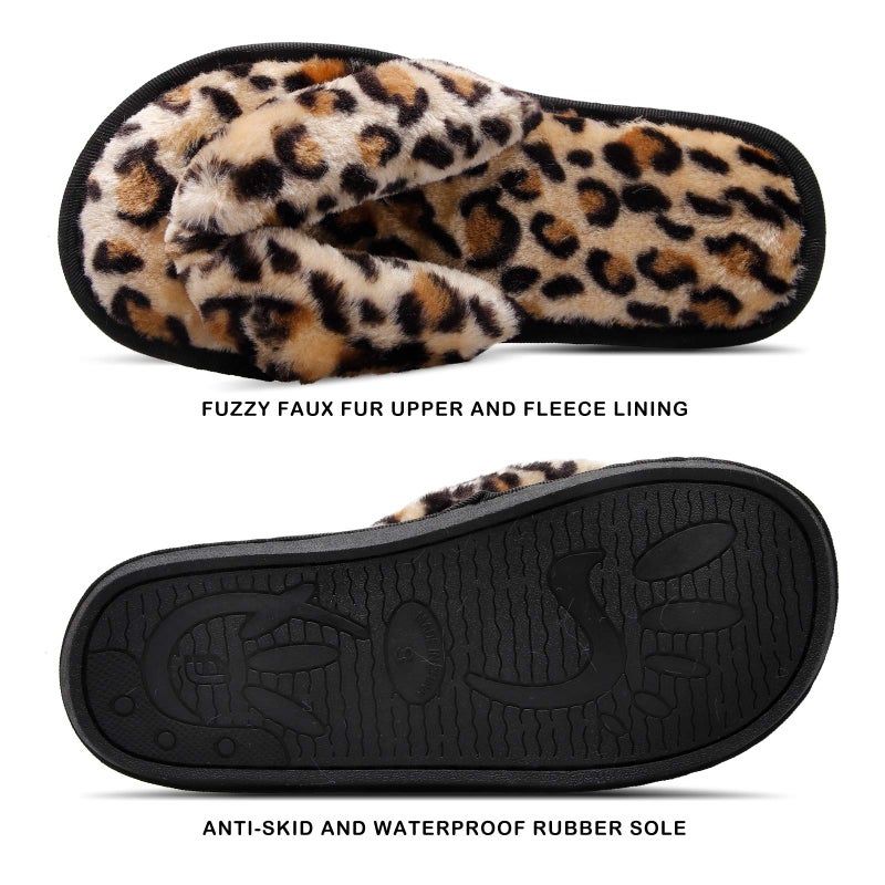JOINFREE Women's Fuzzy Indoor Slippers Fluffy Warm Bedroom Slippers Slides for Women Leopard Gold 9.5-10.5 M US - Image 3